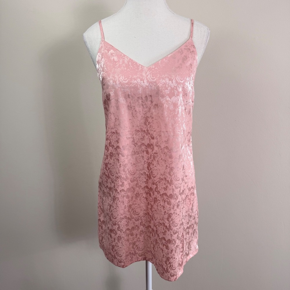 Blush Pink Floral Satin Jacquard Slip Dress Mini V-Neck Adjustable Straps